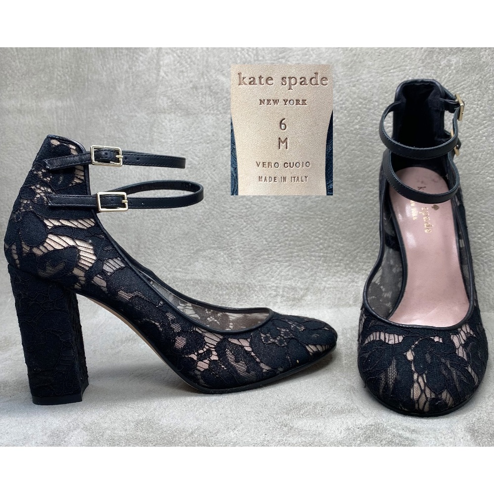 KATE SPADE 6 Black Lace BANEERA Ankle Strap Shoes